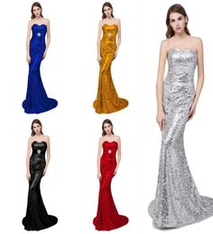 2017 Nuevas lentejuelas Royal Blue Gold Black Mermaid Vestidos de noche en stock con vestidos de fiesta bling de trenes de barrido con cuentas de cristal 9829616