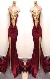 2017 Nouvelle sexy robes de bal bourgogne africaines de la soirée Sirène Sirène en dentelle en dentelle en dentelle divisée avant 2K18 Elegant Formel Evening Party9210329