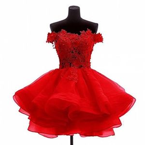 2017 Nieuwe sexy off de schouder Organza Korte Homecoming -jurken Sweetheart afstuderen Draai Party Prom Formal Jurk WD1012 337E