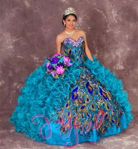 Robes de bal paon brodées, robes de Quinceanera avec perles, robes de bal de 16 ans, 15 ans, QS1004, 2022