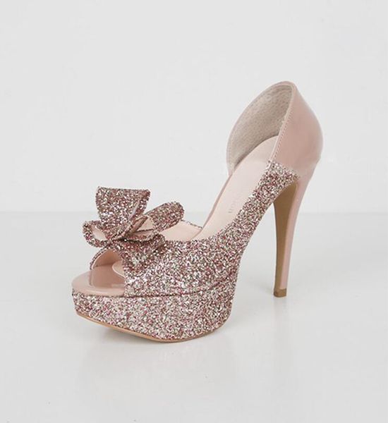 Nouveau Style de mode en gros talon haut noir rose Peep Toe pour mariée plate-forme mariée chaussures de mariage