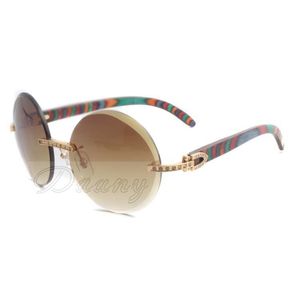 Nuevo estilo, gafas de sol redondas de moda con diamantes completos 3524012 con patillas de madera de pavo real natural Tamaño 56-18-135 mm