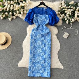 Robes décontractées Sexy plissée robe à manches bouffantes Chic élégant robes Vintage O cou femmes mode coréenne robe de cérémonie 2024