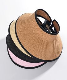 2017 Nieuwe Summer Fashion Women Lady Kleedbare Roll Up Sun Cap Beach Wide Straw Visor Big Brim Hat Lege Top Caps For Ladies2745834