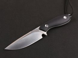 Cuchillo recto de supervivencia de alta calidad D2 Hoja de punto de caída de satén CNC Full Tang Black G-10 Mango Cuchillos de cuchillas fijas con Kydex