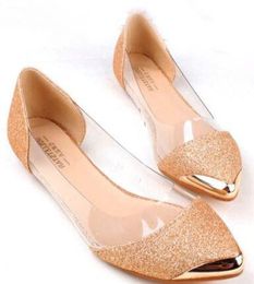 2017 New The Chic Metal Poined Toe Transparent Shiny Brillado Asakuchi Ballet Flat Shoes Women039s Zapatos4216016