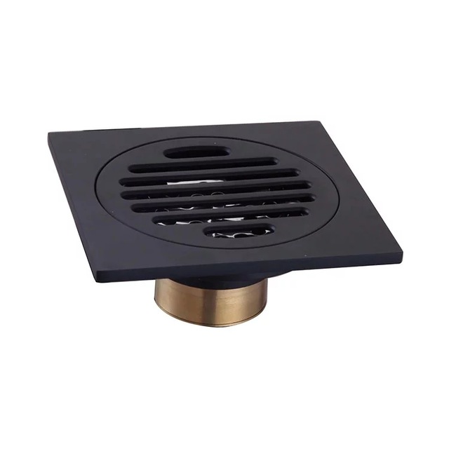 ROLYA Alba Noir Carré Laiton Massif 100mm Siphon de Sol Anti-Odeur Cubix Grilles de Douche