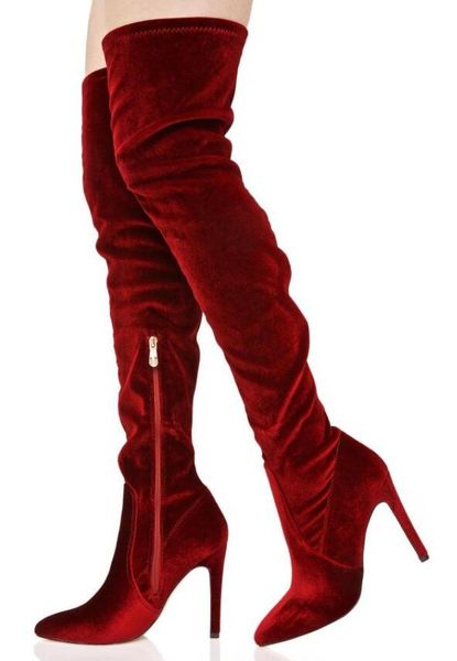 2017 nouvelles femmes sur le genou haute gladiateur bottes talon mince chaussons peep toe bottes de velours doux à l'intérieur zip cuisse haute chaussons chaussures de soirée