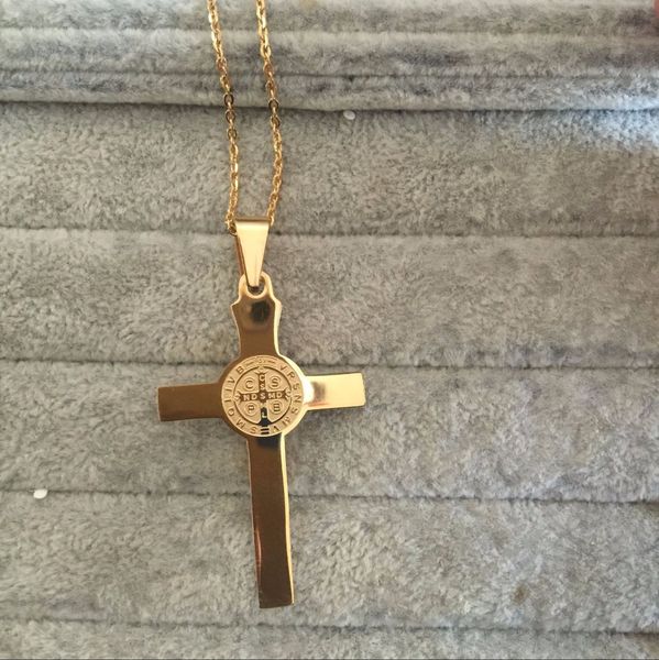 2017 nouvelles femmes hommes bible croix pendentif collier chaîne 18k plaqué or antique croix pendentif collier 55cm longue chaîne de déclaration