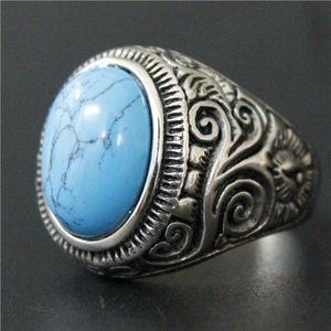 2017 date 2 couleurs bleu noir pierre anneau en acier inoxydable 316L femmes hommes argent mode indien Style Biker anneau