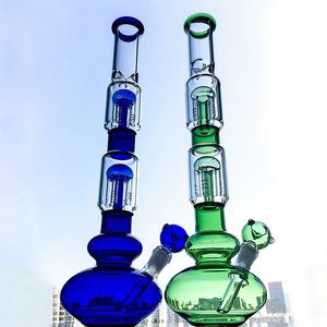 Bongs en verre Double 4 bras arbre Perc 16,5 pouces de hauteur narguilés fumer des conduites d'eau bécher Bong Dab avec des plates-formes pétrolières à tige descendante diffuse GB1218