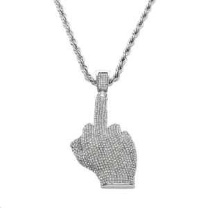 Iced Out Gold Silver Hip Hop Bling Irect Middelvinger Handen Hanger Ketting Voor Mannen Gift