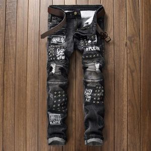 2017 Patch Jeans Mannen Skinny Casual Katoen Klassieke Gescheurde Denim Voor Mannen Straight Slim Fit Plus Size Rvaet Rap Harajuku Biker Jean242C