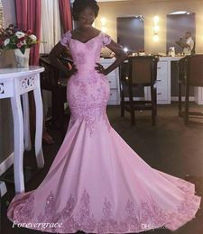 Roze Zuid-Afrikaanse Prom Dress Sexy Mermaid Off Schouders Applique Vrouwen Dragen Speciale Gelegenheid Jurk Party Gown Custom Made Plus Size