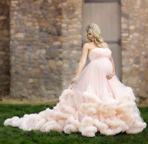 2017 vestidos de novia embarazadas con tren largo sin tirantes en cascada volantes princesa vestidos de novia de tul por encargo Bohemia vestido de novia