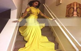 2017 Pretty Yellow African Lace Appliqued South African Prom Dress Mermaid Banket Banquet Evening Feestjurk op maat gemaakte plus4148137