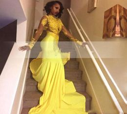 2017 Pretty Yellow African Lace Appliqued South African Prom Dress Mermaid Banket Banquet avondjurk op maat gemaakte plus7263738