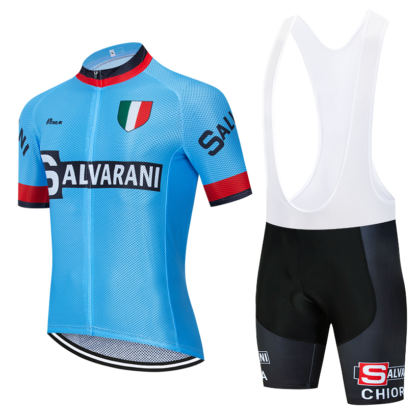 2024 Pro Team Salvarani Vintage Cycling Jersey Set Oddychany krótki rękaw Summer Szybki suchy materiał Mtb Ropa Ciclismo G2