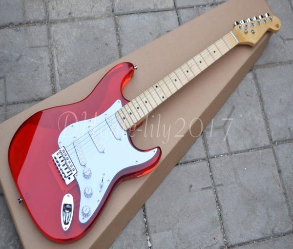 2017 Red Crystal Electric Guitar Forgoard Acrylique Corps Custom Guitar Chrome Hardware High Quality6592946