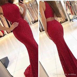 2019 rode elegante zeemeermin kant prom jurk Zuid-Afrikaanse mouwloze formele vakanties avond feestjurk op maat gemaakte plus size