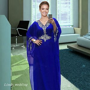 Robe de soirée caftan bleu Royal, longue, en cristal perlé, pour occasions spéciales, tenue de bal, grande taille, nouvelle collection