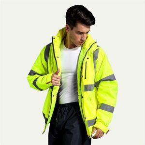 2017 Veiligheidskleding Outdoor Reflecterende jas met hoge zichtbaarheid Waterdichte regenjas Warme katoenen gewatteerde werkkleding Winter Outwear248K