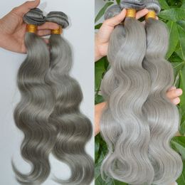 Paquetes de cabello gris plateado, extensiones de tramas de cabello brasileño virgen ondulado, cabello humano gris, tramas tejidas