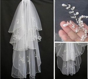 2017 vendre 2 couches de perles brillantes blanc ivoire mariage voile de mariée et diadème peigne attachement AF47 bride2157769