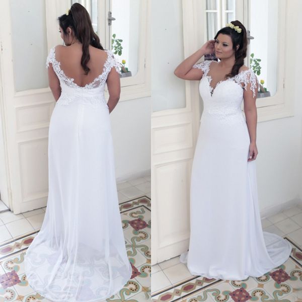 Vestidos de novia campestres sexys, escote profundo, vestido de novia de playa de talla grande, apliques de encaje con forma de corazón, hombros descubiertos y espalda abierta