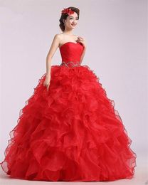 2017 Sexy Crystal Red Ball Gown Quinceanera Dress with Organza Lace Up Plus Size Sweet 16 Dress Vestido Debutante Vestidos BQ105