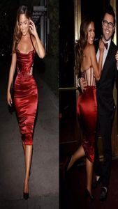 2017 Sexy Dark Red Elastic Silk como Satin Short Shote Cocktail Dresses para mujeres Cernera barata hacia atrás Fiesta de rodilla Gow32337722