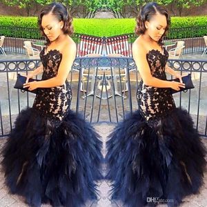 2017 Sexy Longues Robes De Bal Sirène Chérie Appliques Perlées Black Girl Prom 2K17 Prom Party Robes Ruffles Tiered Plus Size Robe Formelle