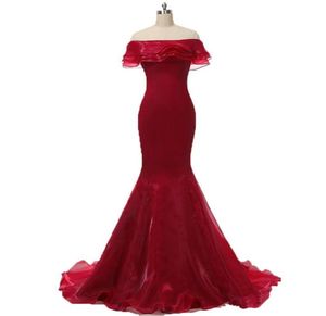 2017 Sexy Red Bateau Mermaid Vestidos de noche formales con volantes Organza Length Plus Tall Size Prom Party Celebrity Gowns Be0444773548