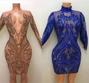 2017 Robes de bal à gaine courte sexy avec des manches longues en V