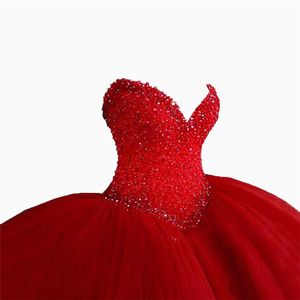 2017 Sexy Sweetheart Crystal Ball Toga Quinceanera Jurken met Kralen Sequin Tulle Plus Size Sweet 16 Dress Vestido Debutante jurken BQ7-4