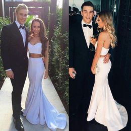 Sexy White Two-Pieces Mermaid Prom Dress Mouwloze Sweetheart Lange Avond Party Town Custom Made Plus Size