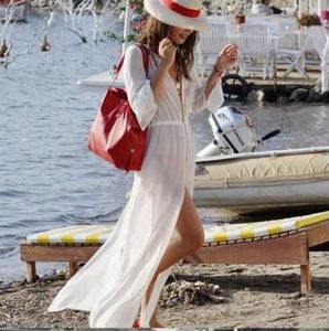 2017 mujeres atractivas de la playa cubren el traje de baño flojo de manga larga cubren el vestido largo de la playa de la longitud del tobillo Sheer Vintage traje de baño envío gratis