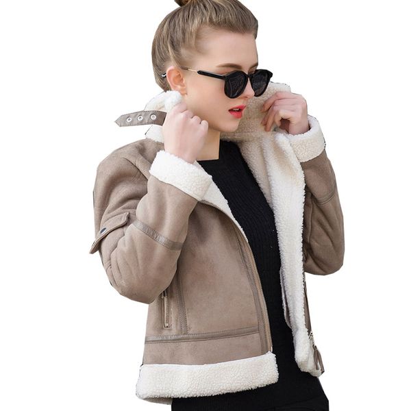 Manteaux en peau de mouton en peau de mouton femmes vestes en daim épais femmes automne hiver laine d'agneau manteaux de moto courts UV3001