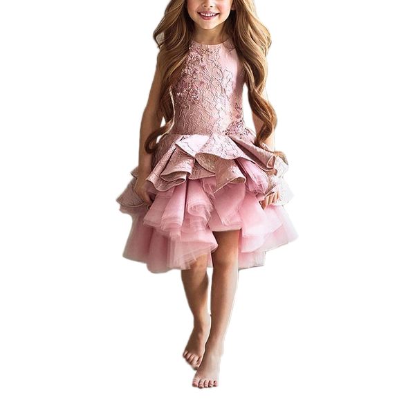 Courts Blush Enfants Little Girl's Pareant Robes Interview Converses Rose Puffy Girls Robe Enfants Tulle Robes de soirée