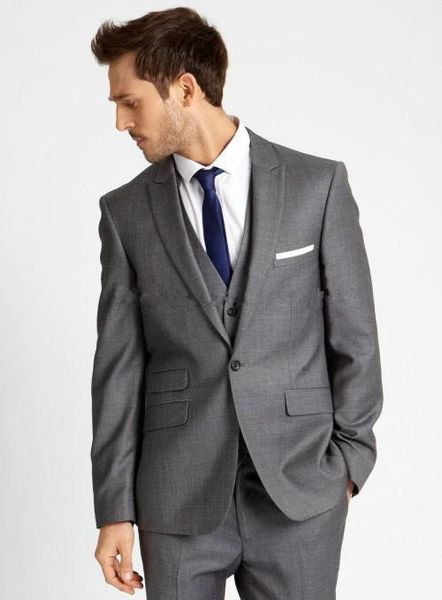 2017 Trajes grises de moda simples para padrinos de boda, esmoquin para boda, ropa de trabajo para hombres de negocios (chaqueta + pantalones + chaleco + corbata)