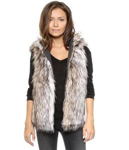 2017 Spring Faux Fur Vest Femme Hooded Vest Outdarse Korte jas Special Slim Ladies Coats Women Blackwhite Plus7577469