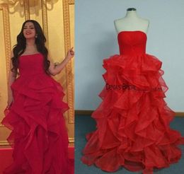 2017 Spring Red Evening Jurken Real Images Ball Gown Ruffles avondjurken koppels mode feestjurken2227233