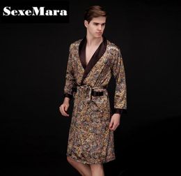 2017 Spring Summer Nouveau luxe Print Silk Robe Male Bathrobe Homme Kimono Baignoire Baigne Robes Silk Robes D7AD164570785