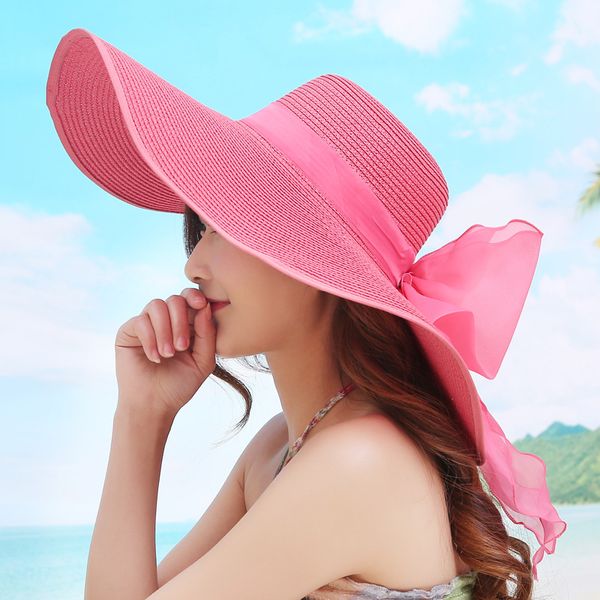 2017 Chapeaux De Paille Pour Femmes D'été Dames Large Bord Plage Chapeaux Sexy Chapeau Grand Floppy Sun Caps Nouveau style Printemps Praia