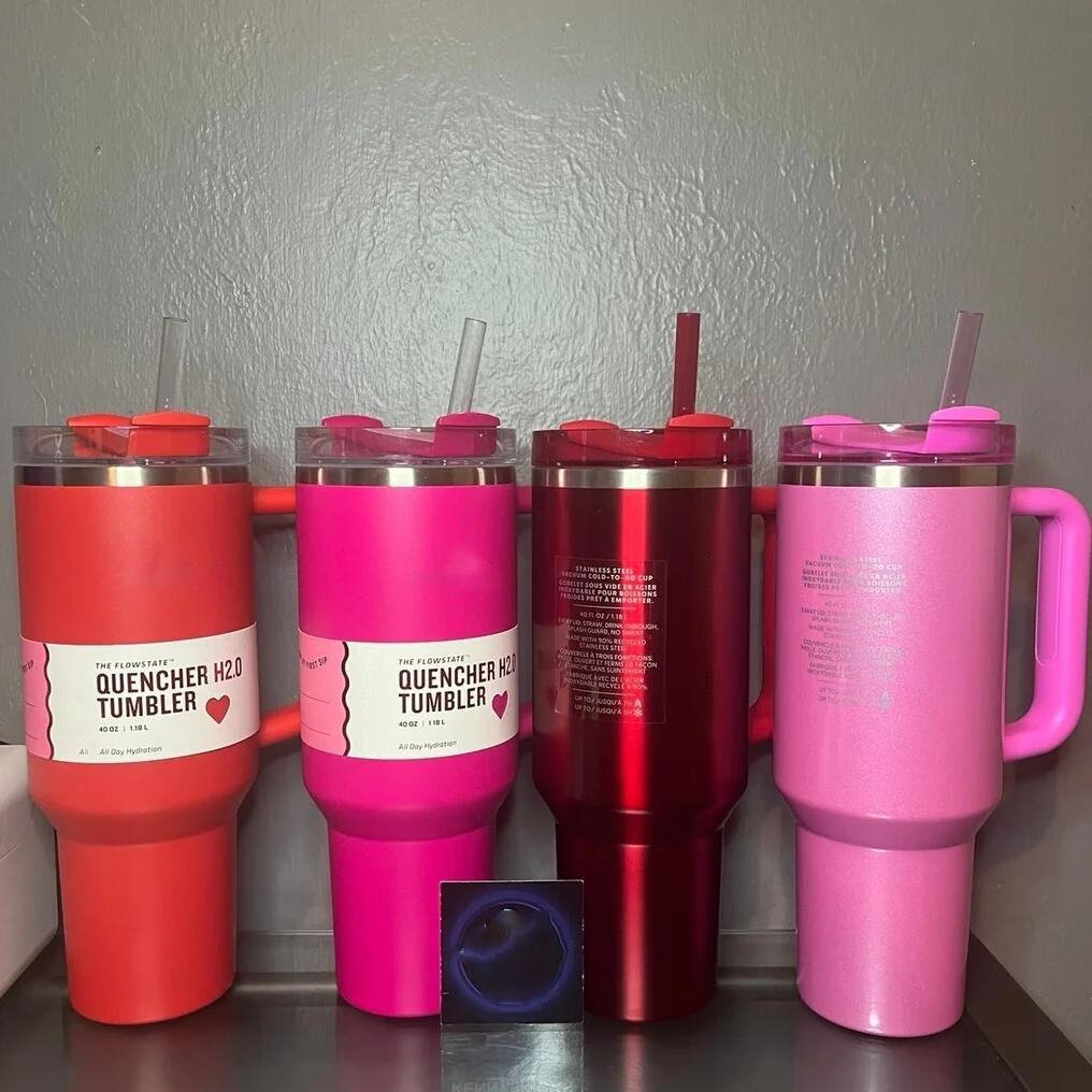 US VOORRAAD Limited Edition THE QUENCHER H2.0 40OZ Mokken Cosmo Pink Parade Tumblers Geïsoleerde Auto Cups Termos Valentijnsdag Cadeau Roze Sparkle Starbacks 1:1 Logo GG0222