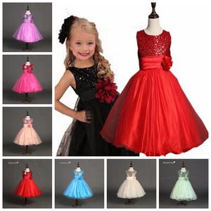 2017 été filles robe de soirée sans manches tutu robes enfants robe bébé robe de bal avec grande rose et paillette robe de dentelle de bébé fille