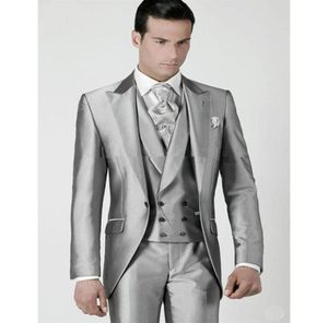 2017 Terno Slim Fit Silver Prom Groom Mens Mens Stume Tuxedos Pantalon Veste sur mesure Costumes de mariage pour hommes Suisseaux de Groomsmen253C3666012
