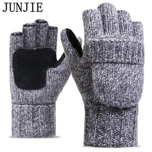 2017 Dikke Mannelijke Vingerloze Handschoenen Mannen Wol Winter Warm Blootgesteld Vinger Wanten Gebreide Warme Flip Half Vinger Handschoenen Hoge Quality199G