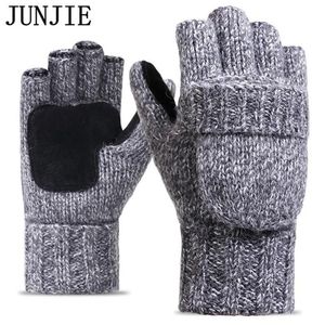 2017 Dikke Mannelijke Vingerloze Handschoenen Mannen Wol Winter Warm Blootgestelde Vinger Wanten Gebreide Warme Flip Half Vinger Handschoenen Hoge Quality240T