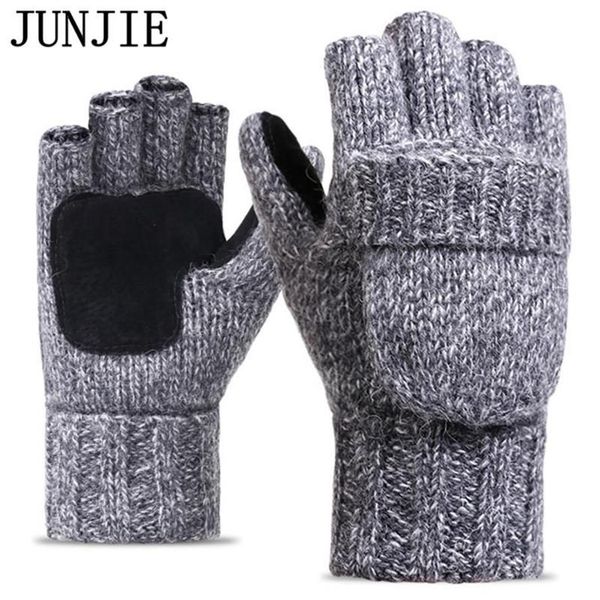 2017 épais mâle gants sans doigts hommes laine hiver chaud exposé doigt mitaines tricoté chaud flip demi doigt gants de haute qualité302m